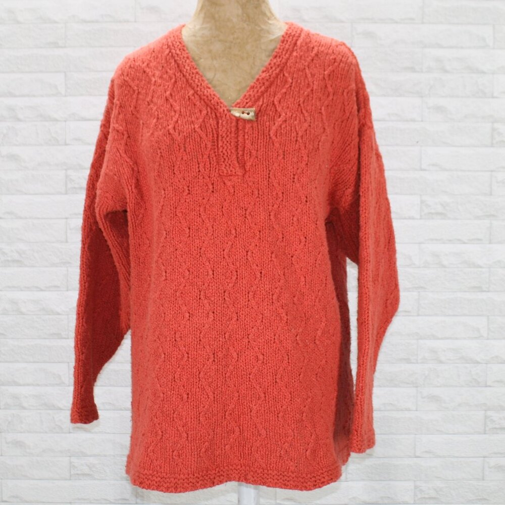 VINTAGE ERIK STEWART Sweater Knit Cotton Chevron Stripe V-Neck Classic Orange XL